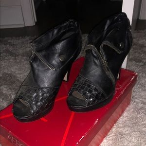 black leather heels
